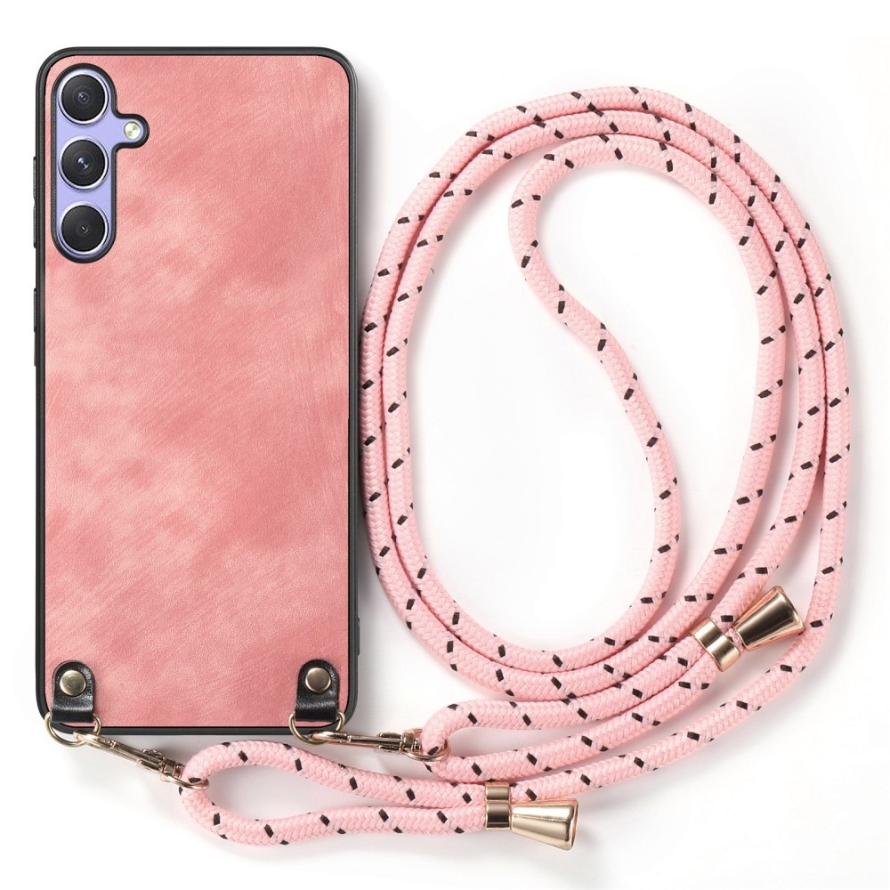 Retro zselés tok zsinórral és műbőrrel Samsung Galaxy A26 5G készülékhez - rózsaszínű