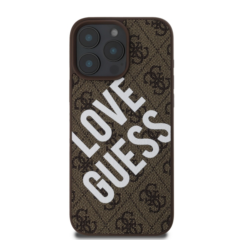 Guess PU bőr 4G Big Love Logo MagSafe hátlap az iPhone 16 Pro Max barna színű hátlapjához