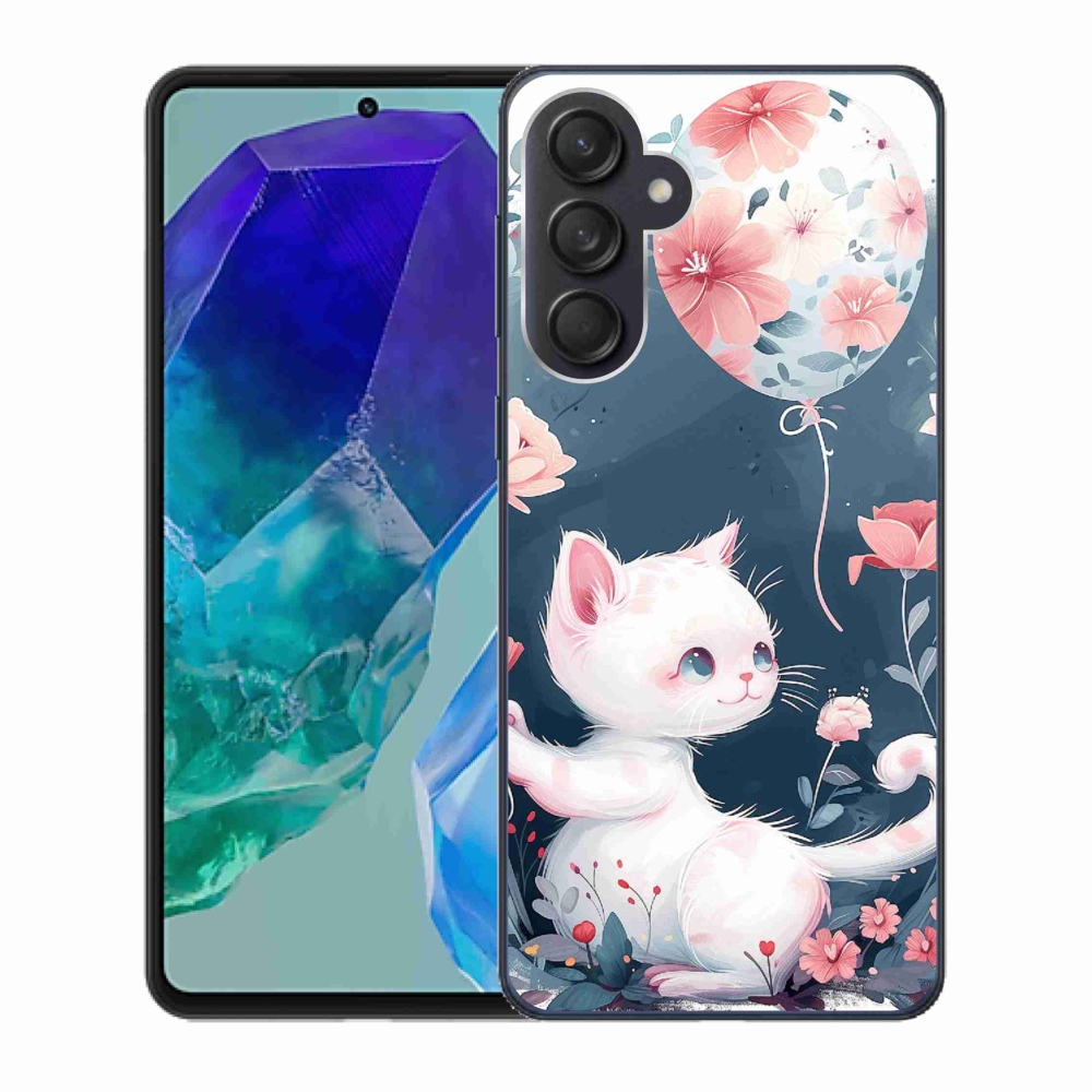 Gél borító mmCase Samsung Galaxy M55 5G - cica lufival mmCase Samsung Galaxy M55 5G számára