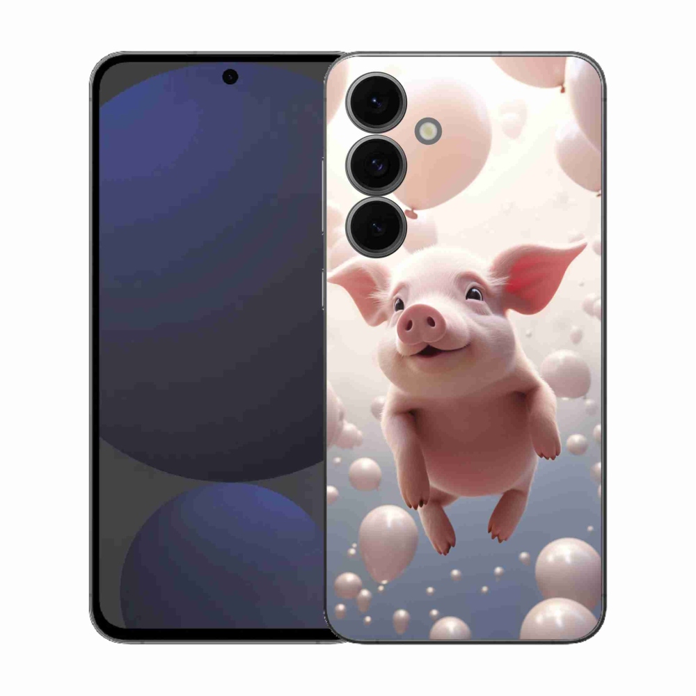 Gél borítás mmCase Samsung Galaxy S25 FE - malacka lufikkal Samsung Galaxy S25 FE számára