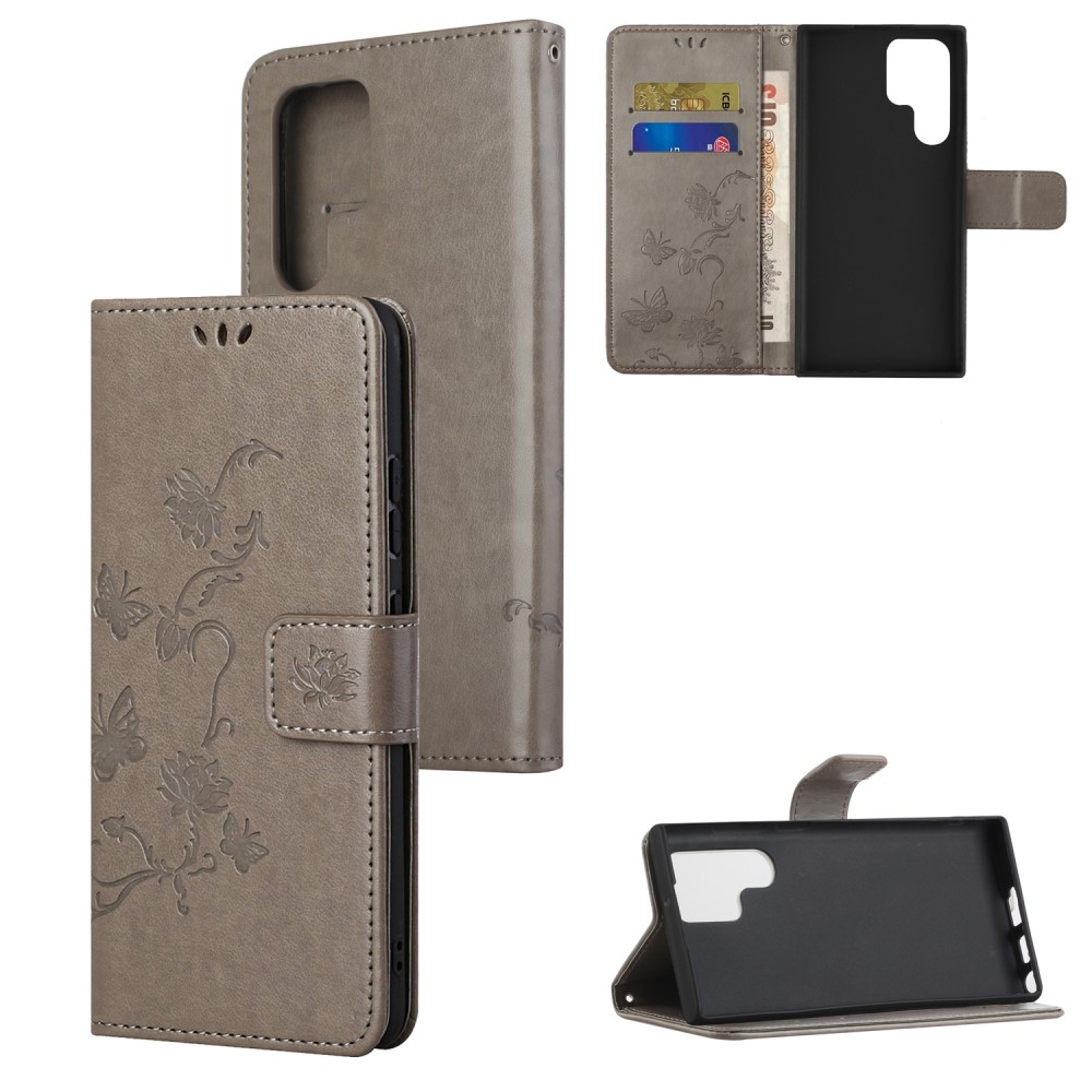 Virágos könyv tok Samsung Galaxy S24 Ultra készülékhez - szürke