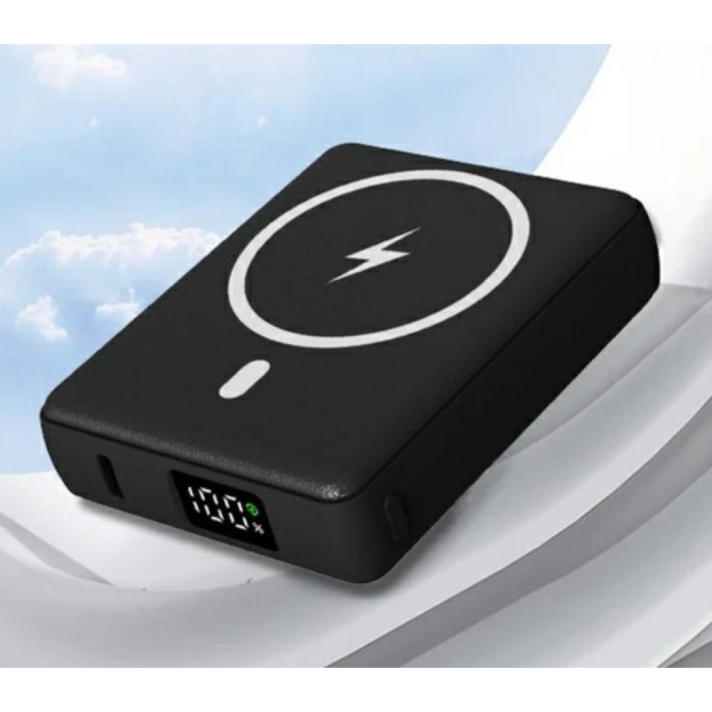 E42A Mágneses Külső Hordozható Akkumulátor 10000 mAh Vezeték Nélküli Töltéssel - Fekete