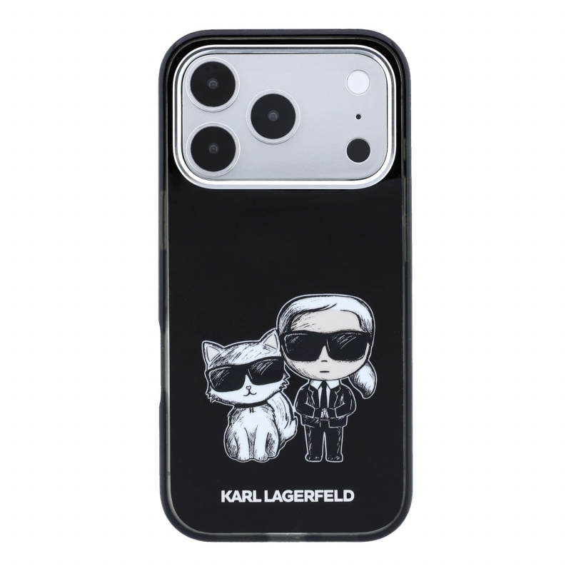 Karl Lagerfeld PU Semi Wrap Smooth Sketch Bodies Magsafe hátsó tok iPhone 18 Pro-hoz, fekete