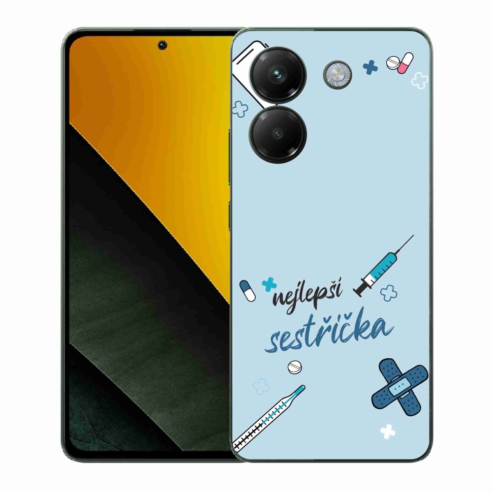 Gél borító mmCase a Xiaomi Poco M7 Pro 5G-n - a legjobb kishúg kék háttérrel