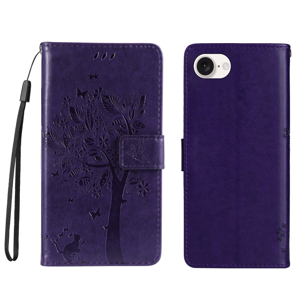 Fák könyvtáska iPhone 16e készülékhez - sötétlila