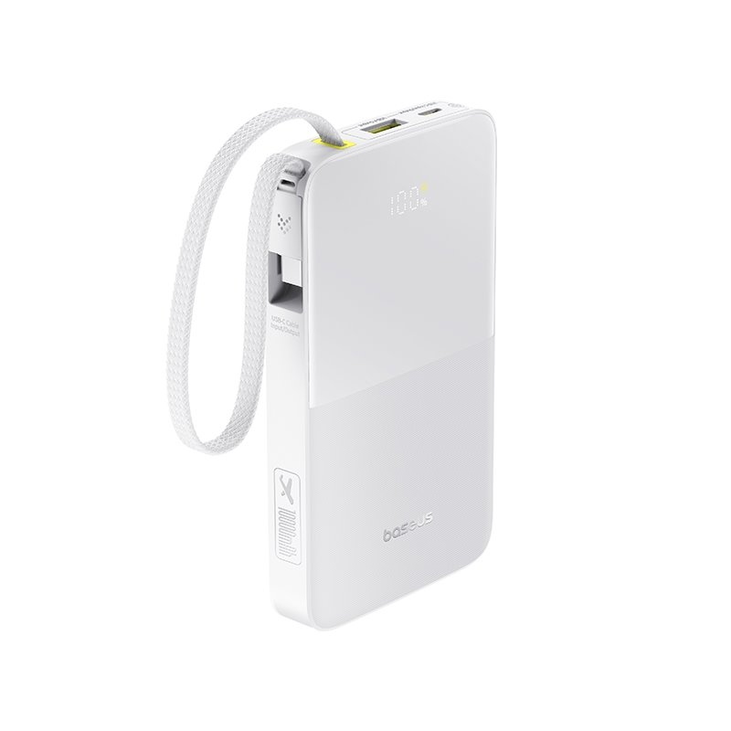 Baseus EnerFill FC51 Bipow 2 Pro 22,5 W-os powerbank beépített kábellel, 10 000 mAh, Moon White