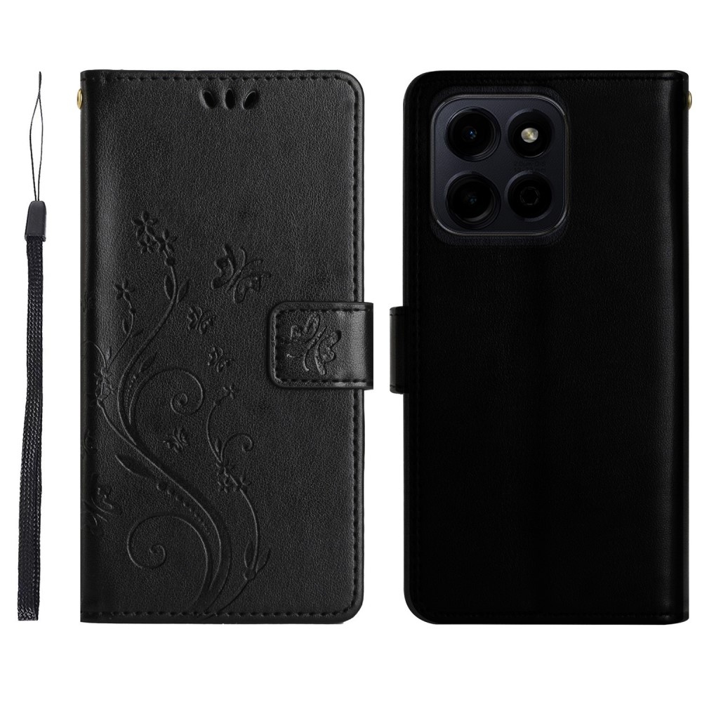 Virágok könyvtáska a Honor 200 Smart 5G-hez - fekete