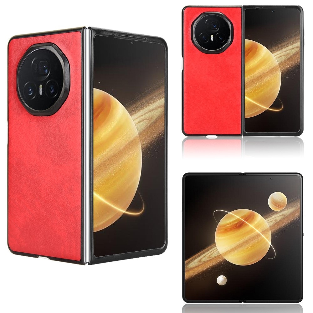 Textúrás műanyag tok műbőrrel Honor Magic V3-hoz - piros