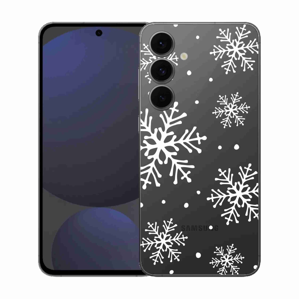 Zselés borítás mmCase Samsung Galaxy S25 FE készülékhez - fehér pelyhek átlátszó háttéren