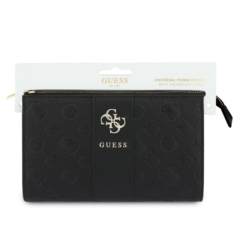 Guess PU 4G Peony Stripe Metal Logo mobiltelefon-táska, fekete
