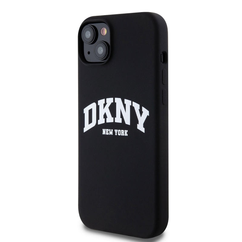 DKNY Liquid Silicone Arch Logo MagSafe hátlapi borító iPhone 15 Plus-hoz Fekete