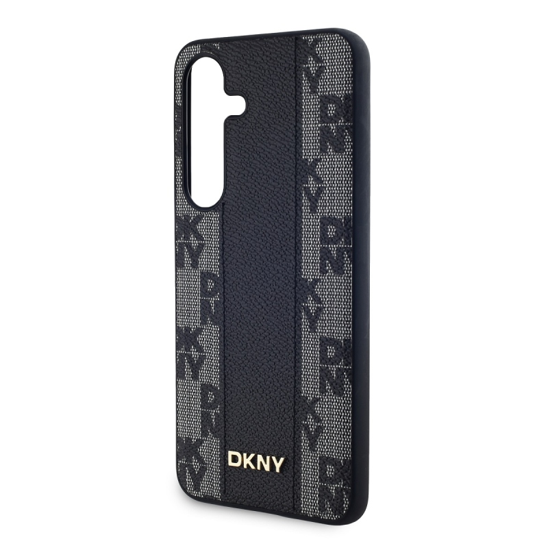 DKNY PU bőr kockás mintás Magsafe hátlap a Samsung Galaxy S24 fekete változatához