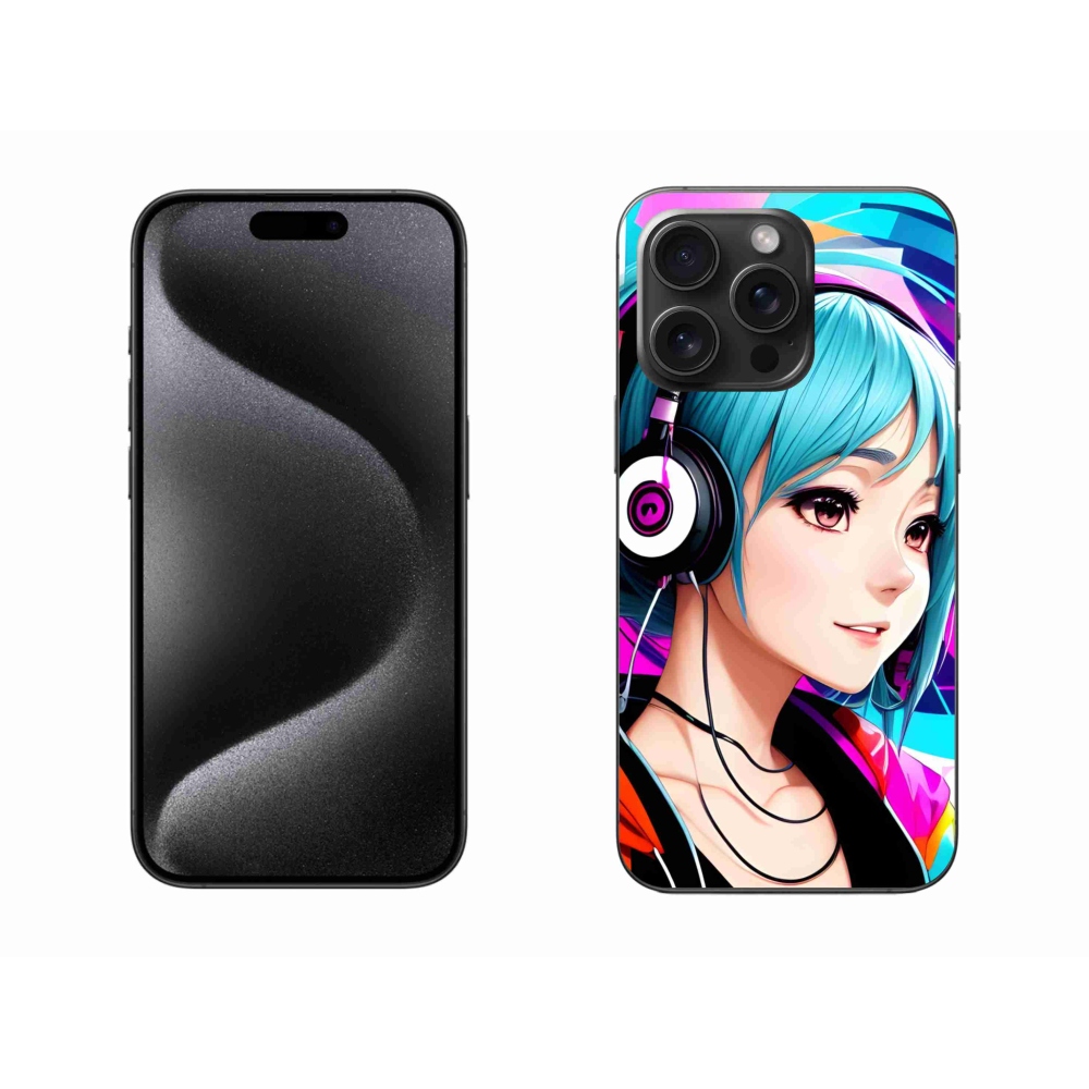 Zselés borítás mmCase iPhone 15 Pro Max készülékhez - lány fejhallgatóval