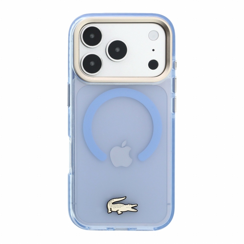 Lacoste IML ütésálló Petit Pique arany logós MagSafe hátsó tok iPhone 18 Pro-hoz, kék