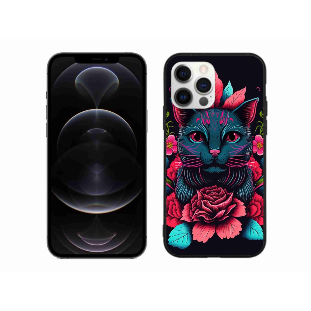 Zselés borítás mmCase iPhone 12 Pro Max készülékhez - virágok és macska