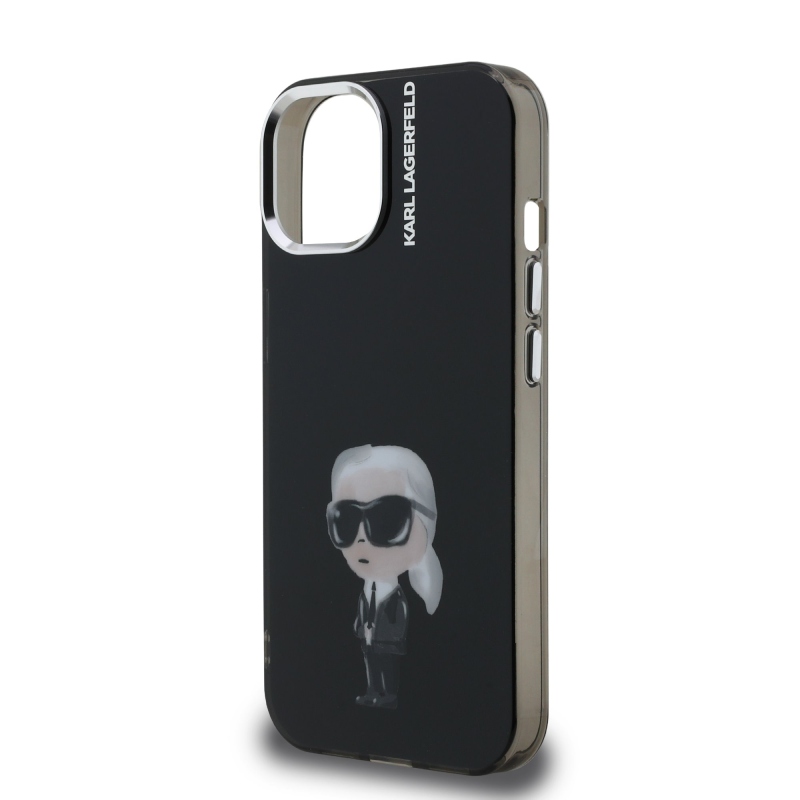 Karl Lagerfeld IML Aquarelle Karl hátlapi borító iPhone 15 készülékhez Fekete