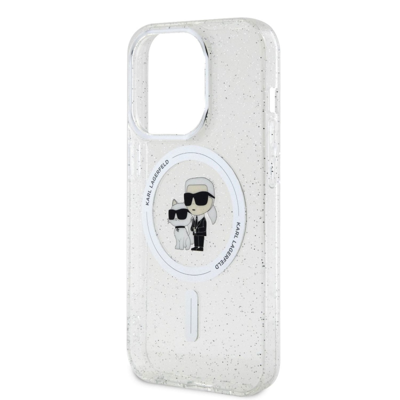 Karl Lagerfeld IML Glitter Karl és Choupette MagSafe MagSafe hátlap iPhone 15 Pro-hoz Átlátszó