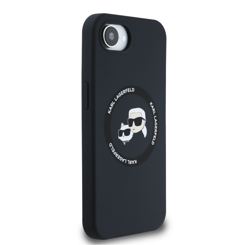 Karl Lagerfeld Liquid Silicone K&CH Heads MagSafe hátlapi borító iPhone 16e/17e készülékhez Fekete