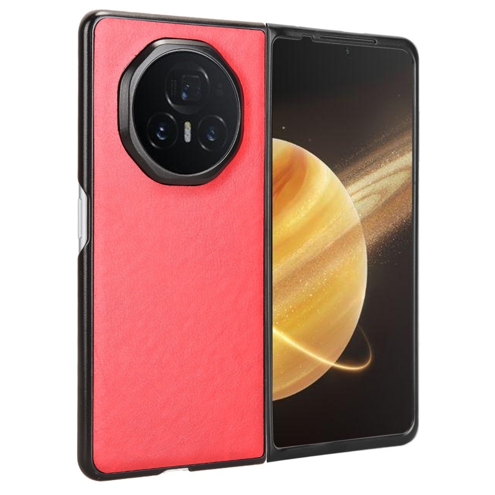 Textúrás műanyag tok műbőrrel Honor Magic V3-hoz - piros