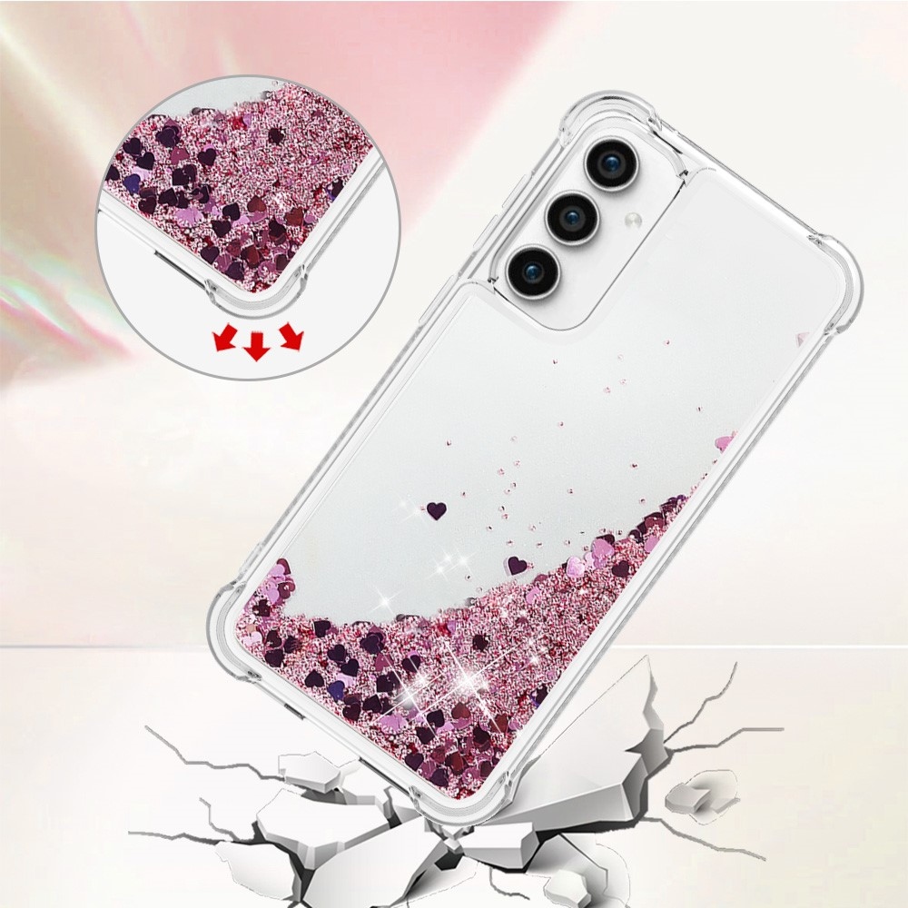 Glitter zselés homokóra hüvely Samsung Galaxy S23 FE készülékhez - rózsaarany/szív