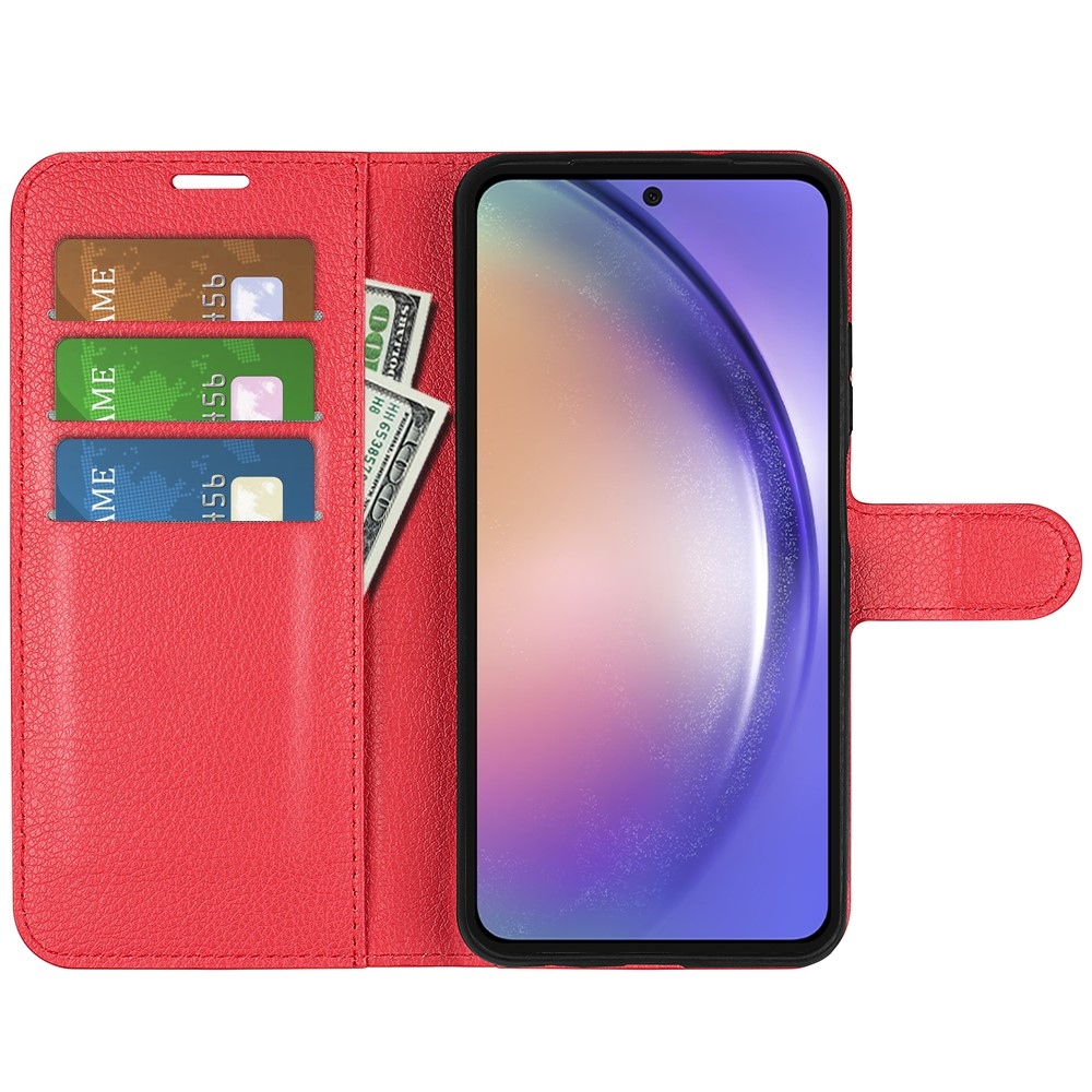 Litchi könyv tok Samsung Galaxy A55 5G - piros