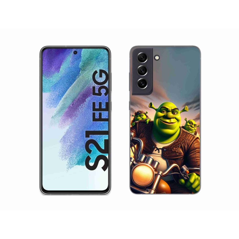 Zselés borítás mmCase Samsung Galaxy S21 FE 5G - Shrek egy motorkerékpárral