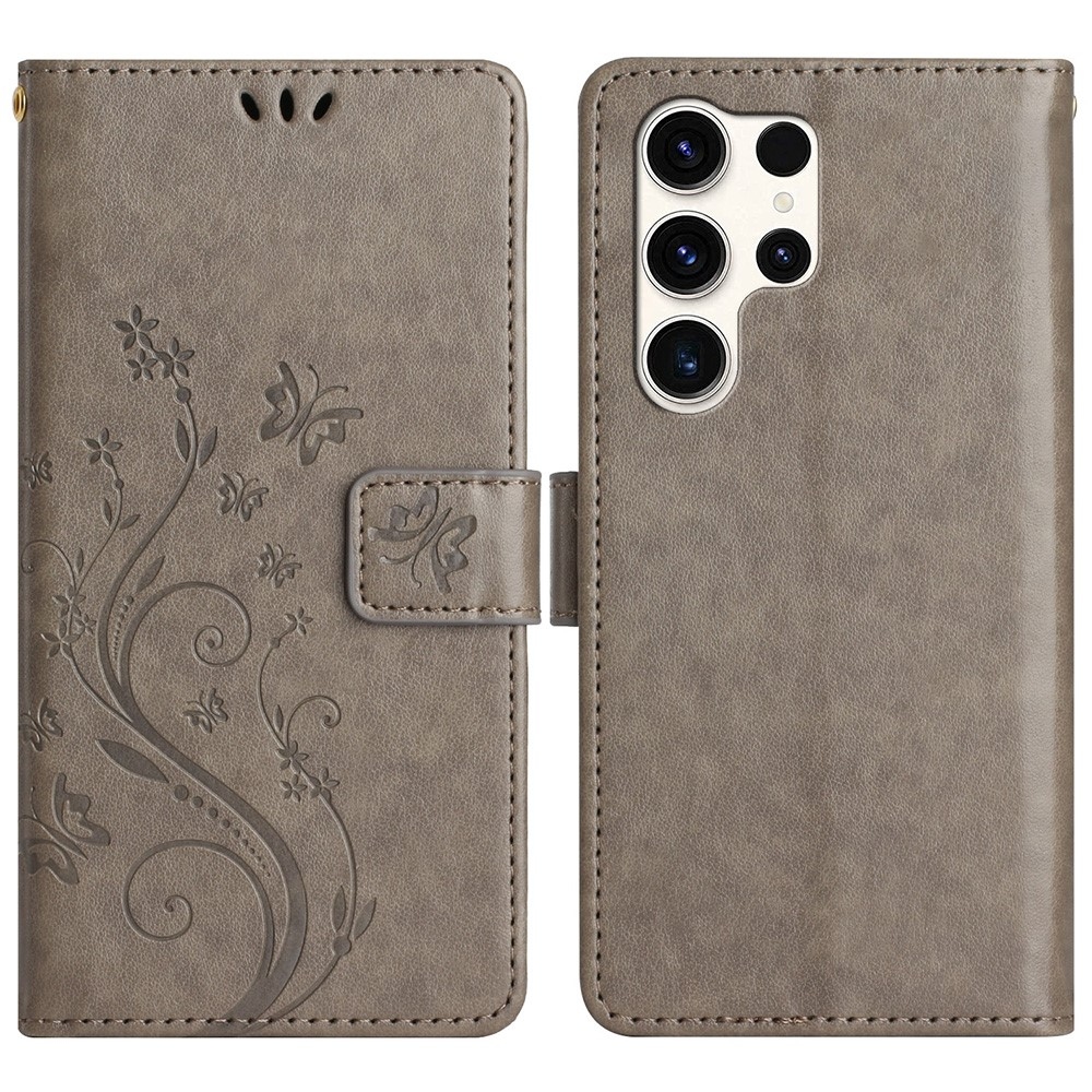 Virágok könyv tok Samsung Galaxy S25 Ultra készülékhez - szürke