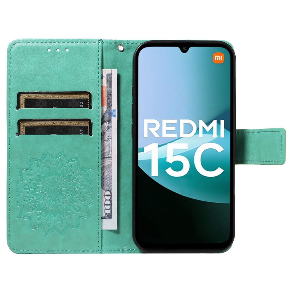 Napraforgó könyv tok Xiaomi Redmi 15C 4G/5G (173mm) - teáskék színben