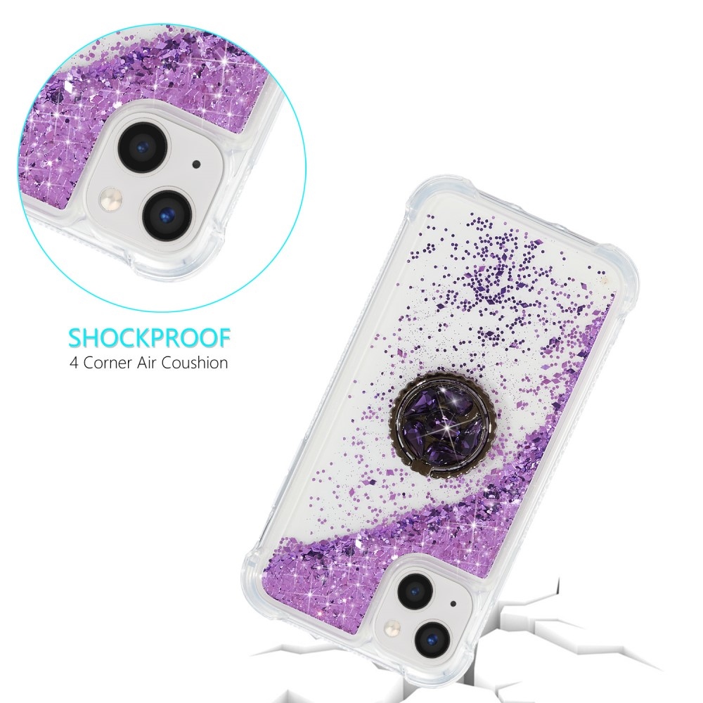 Csillogó homokóra zselés tok iPhone 15 Plus készülékhez - lila