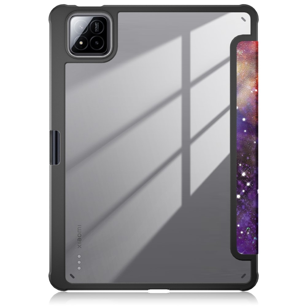 Mintás intelligens pozicionáló tok átlátszó hátlappal Xiaomi Pad 7/7 Pro tablethez - univerzum