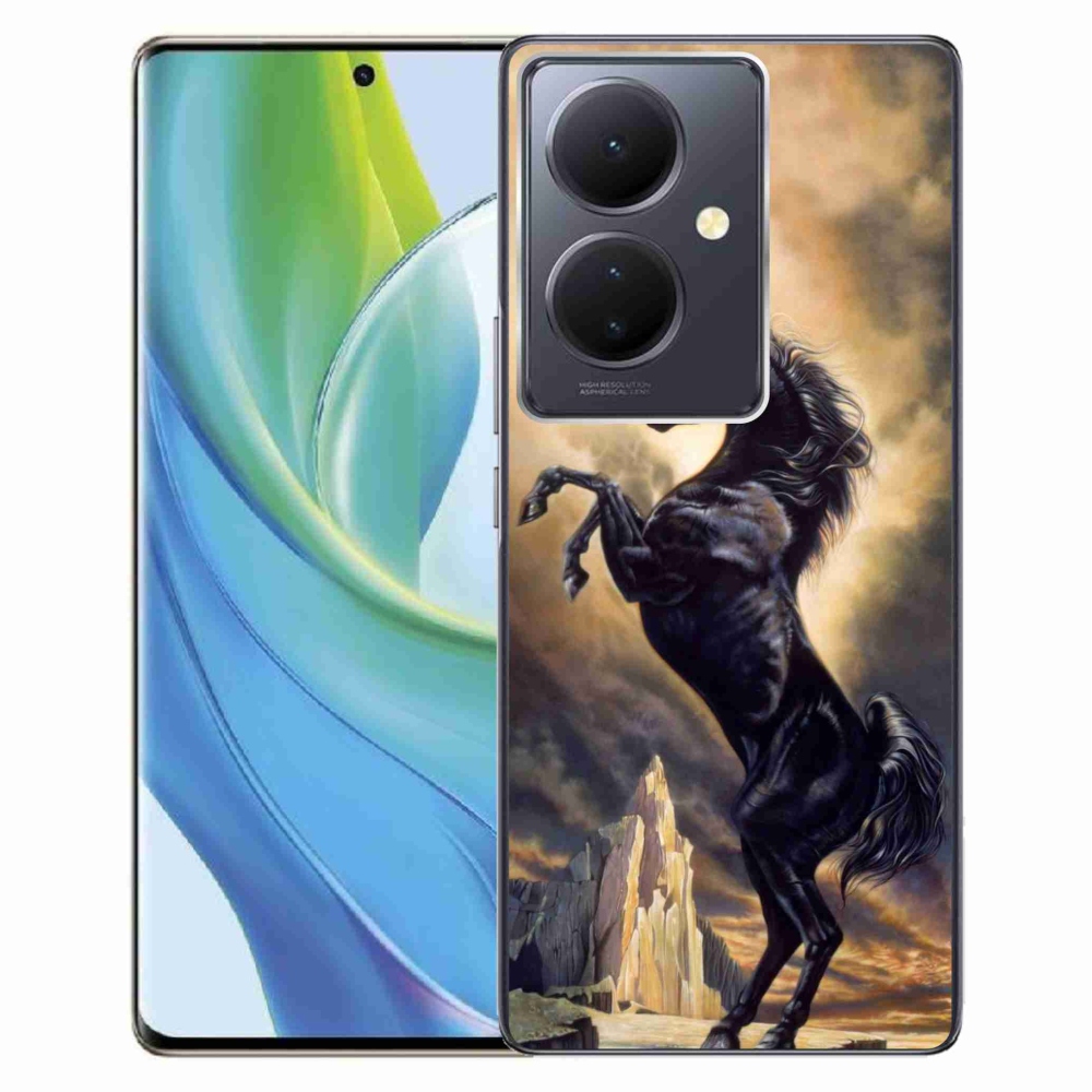 Gél borítás mmCase a Vivo V29 Lite 5G-n - fekete rajzfilm ló