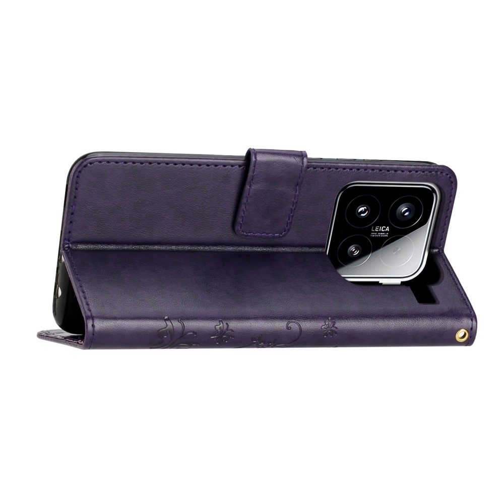 Virágok könyv tok Xiaomi 15 - sötét lila