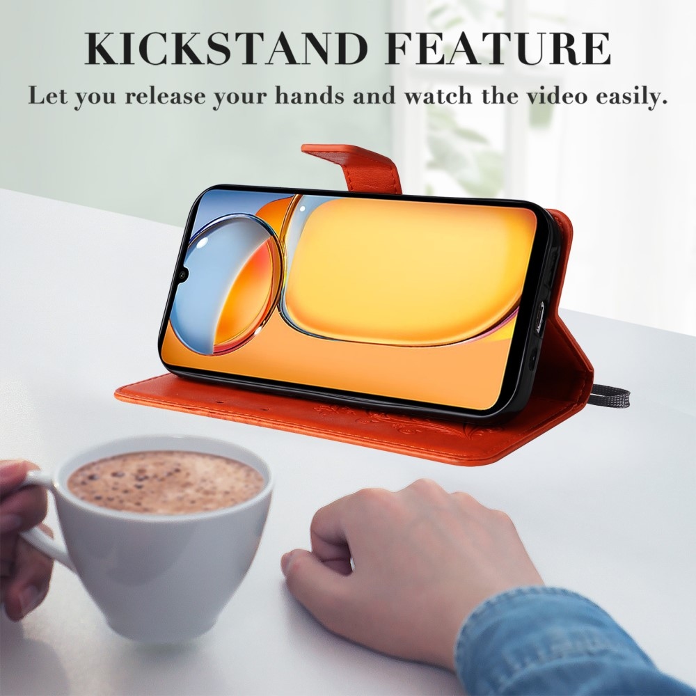 Nagy pillangó könyv tok Xiaomi Poco C65/Redmi 13C - narancssárga