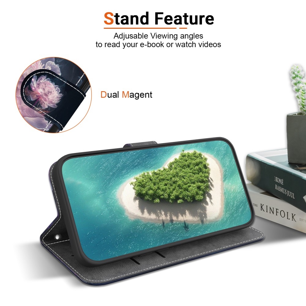 Printern könyv tok Xiaomi Redmi Note 14 5G - lila bazsarózsa