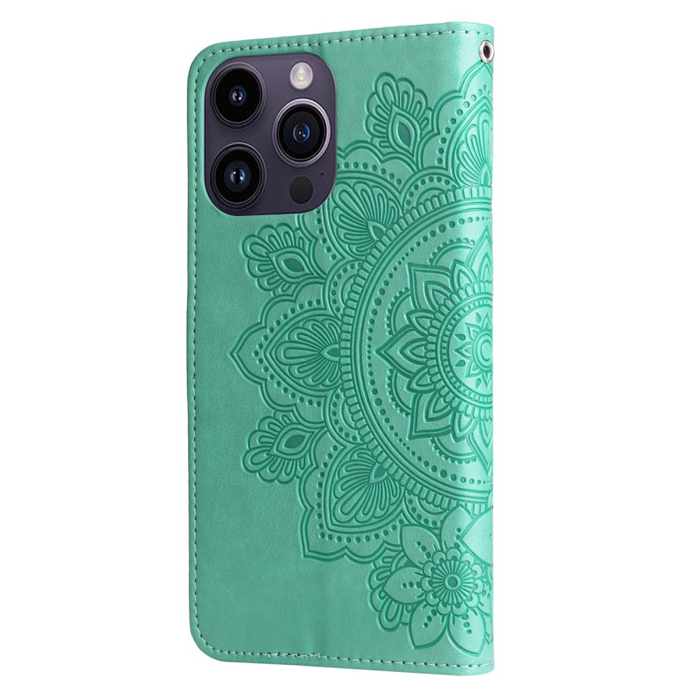 Mandala könyvtáska iPhone 15 Pro készülékhez - teal színű