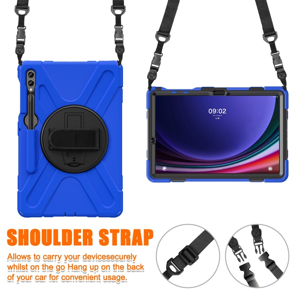 Strapabíró borítás kézi fogantyúval és pánttal Samsung Galaxy Tab S10+/S9+/S9 FE+/S8+/S7+ készülékhez - kék színű