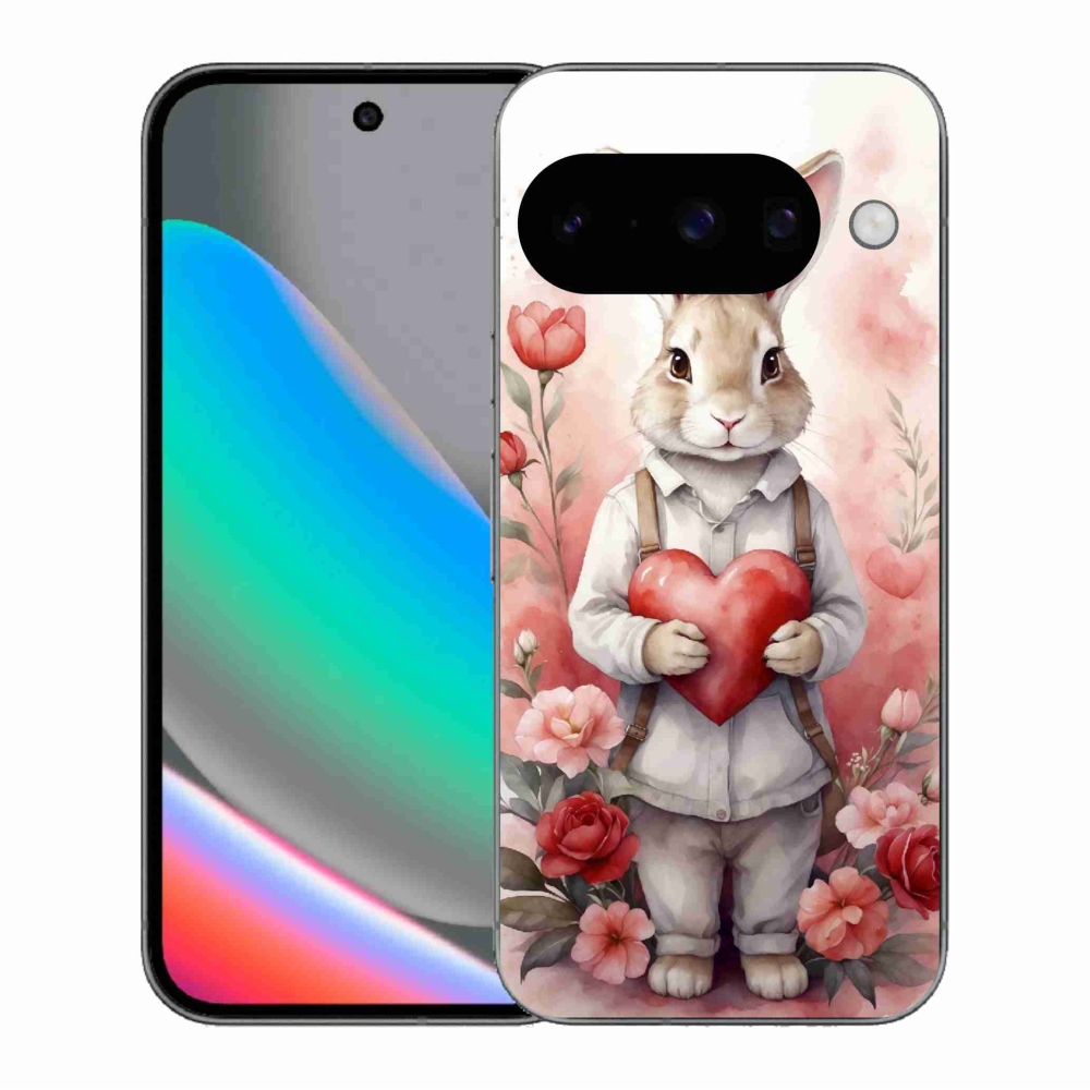 Gél borítás mmCase a Google Pixel 10 számára - nyúl szívvel