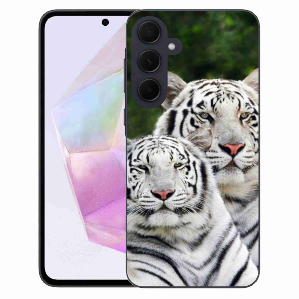 Gél tok mmCase a Samsung Galaxy A35 5G készülékhez - fehér tigrisek