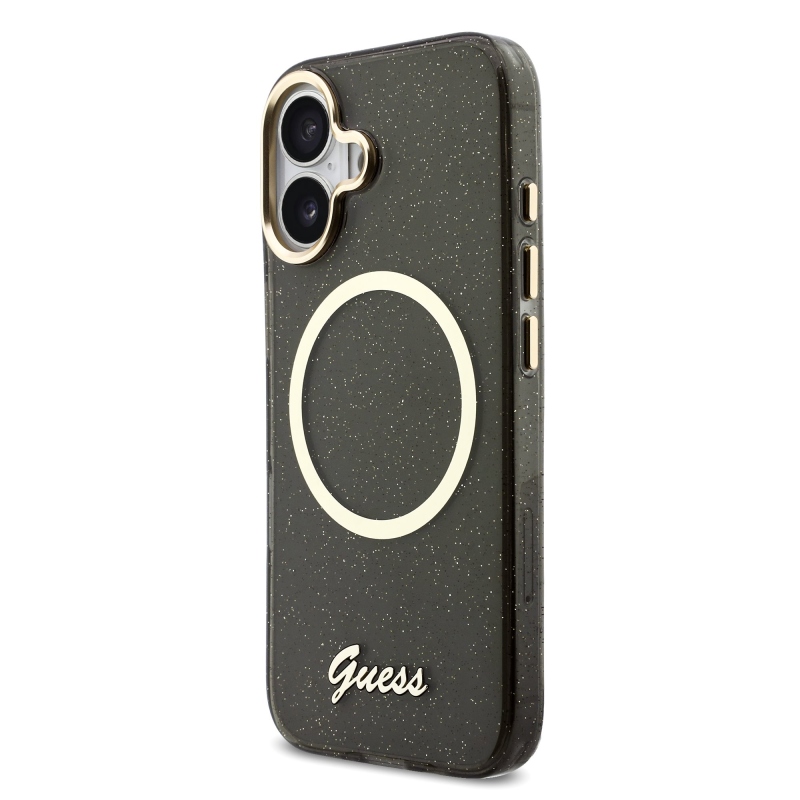 Guess IML Glitter Script Strap MagSafe hátlapi borító iPhone 17 Fekete