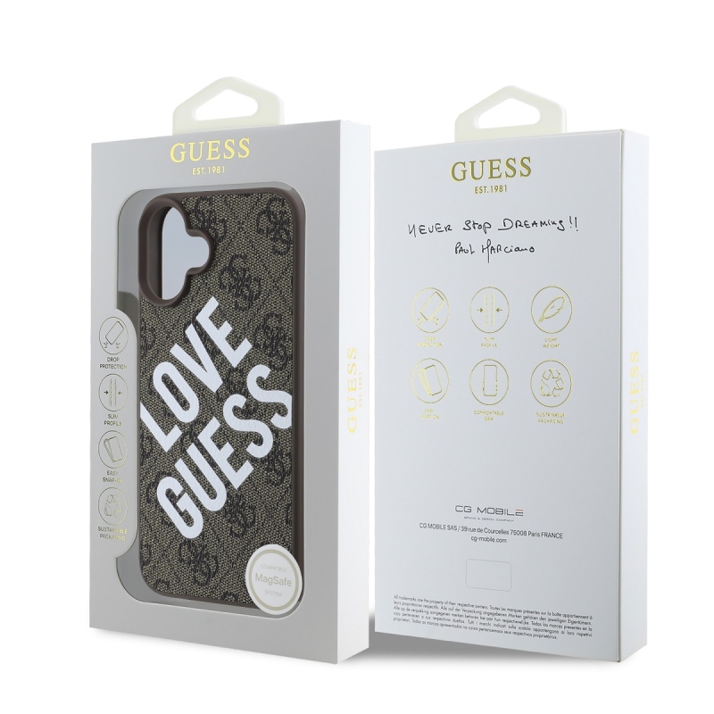 Guess PU bőr 4G Big Love Logo MagSafe hátlap iPhone 16-hoz Barna barna