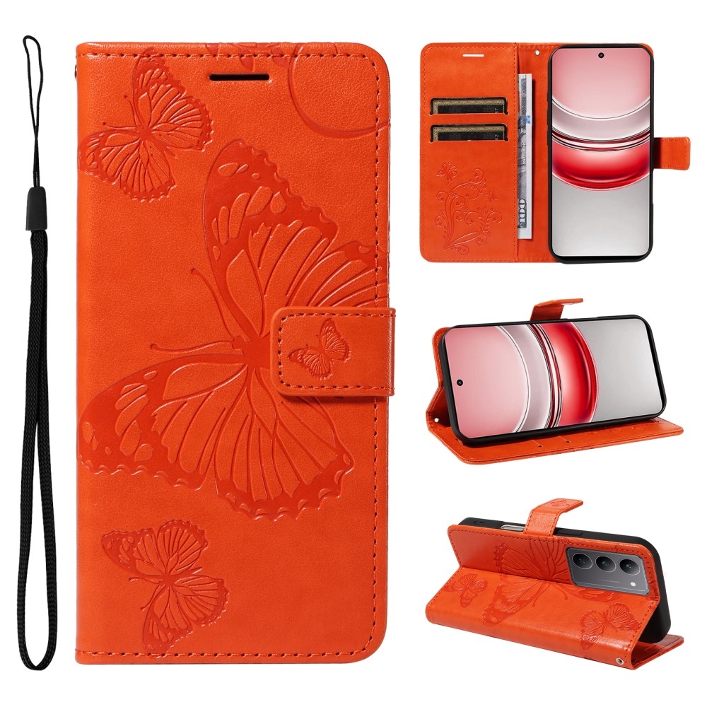 Nagy pillangó könyvtáska a Realme C75 készülékhez - narancssárga színben