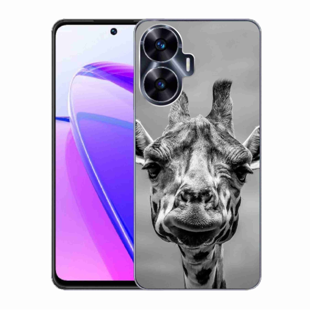 Gél borítás mmCase a Realme C55 készülékhez - fekete-fehér zsiráf