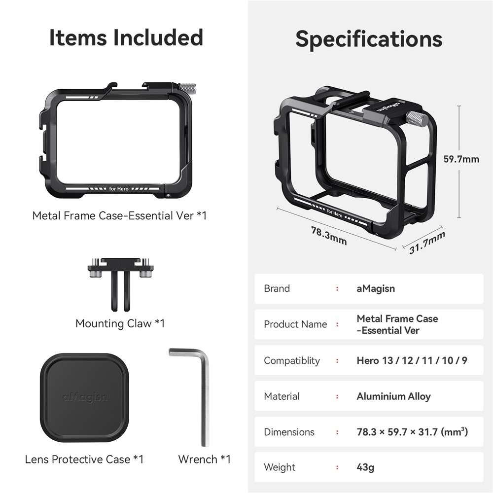 AMAGISN fém védőkeret GoPro Hero 13/12/11/10/9 kamerákhoz