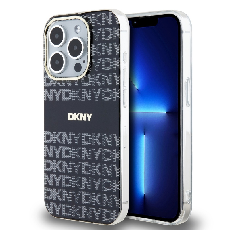 DKNY PC/TPU ismétlődő mintás tonális csíkos Magsafe hátlap iPhone 14 Pro Fekete