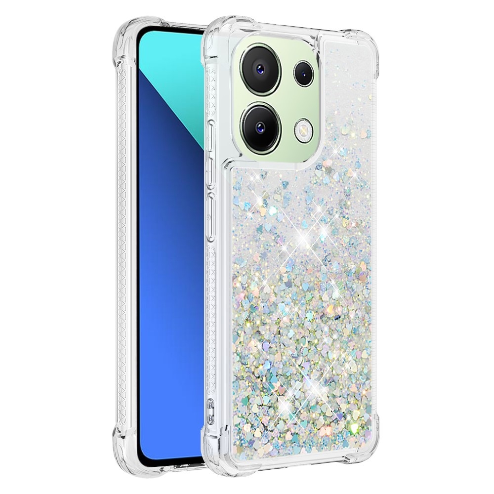 Glitter zselés homokóra tok Xiaomi Redmi Note 13-hoz - ezüst/szív
