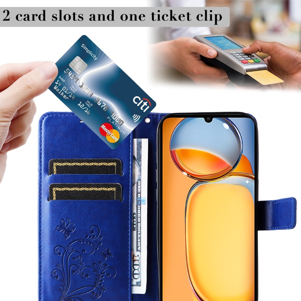 Nagy pillangó könyv tok Xiaomi Poco C65/Redmi 13C - kék