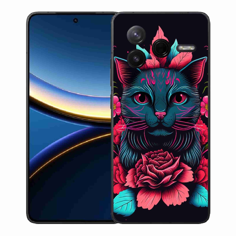 Gél borító mmCase a Xiaomi Poco F7 Pro számára - virágok és macska