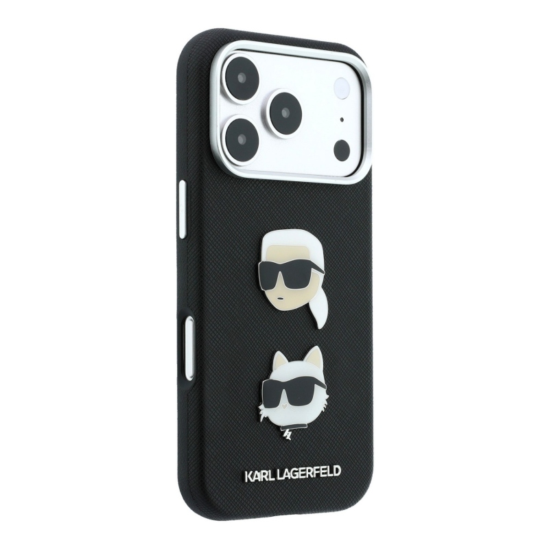 Karl Lagerfeld PU Semi Wrap Saffiano K&CH Heads hátsó tok iPhone 18 Pro-hoz, fekete