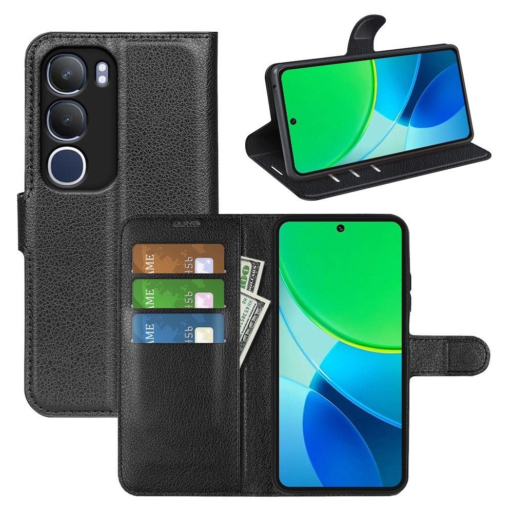 Litchi könyvtáska Vivo Y19s készülékhez - fekete