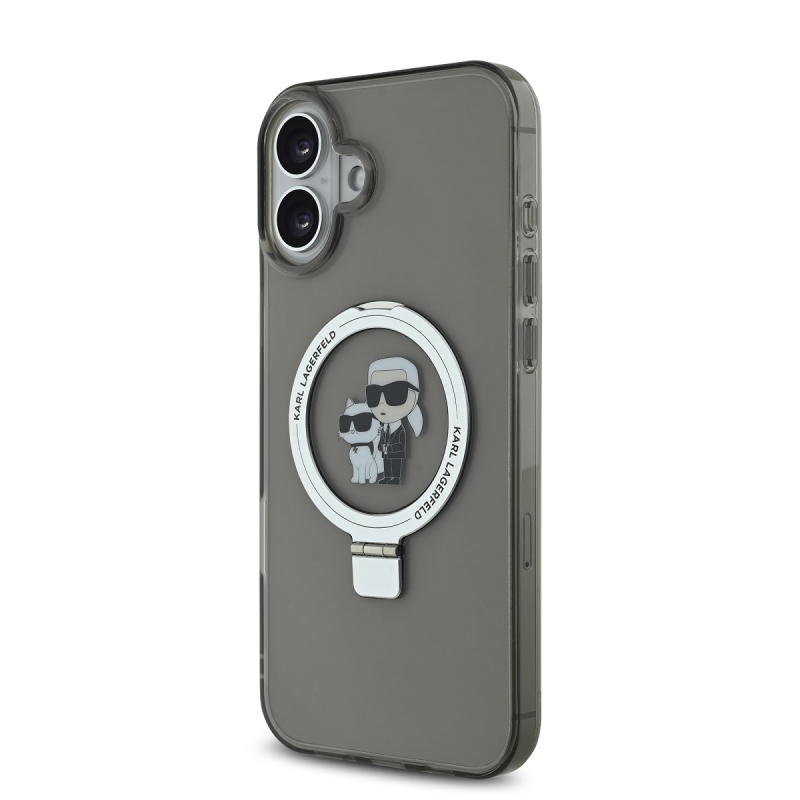 Karl Lagerfeld Ringstand Karl és Choupette MagSafe hátlapi borító iPhone 16-hoz Fekete